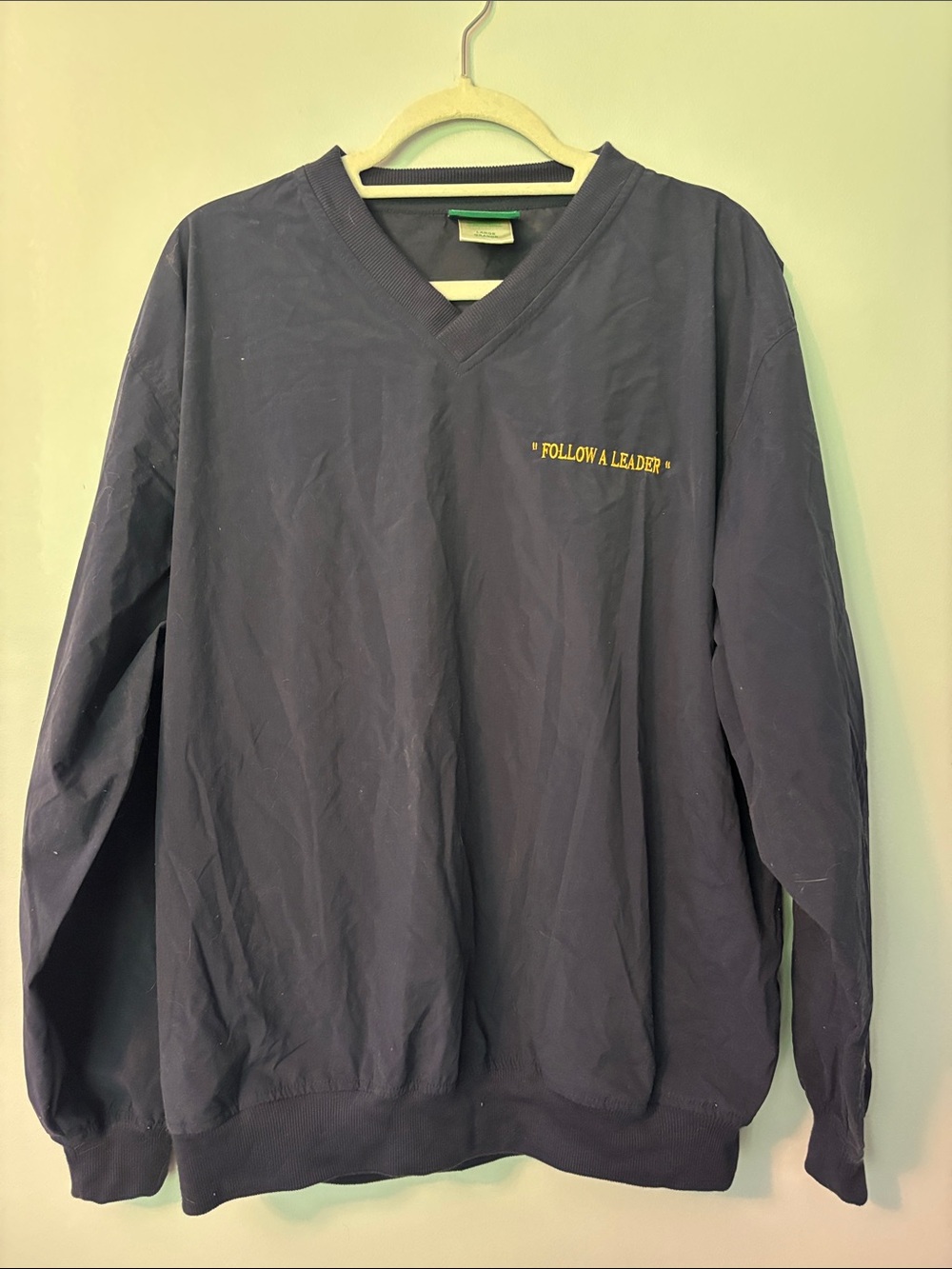Men's Navy V-Neck Windbreaker with Yellow Chest Embroidery